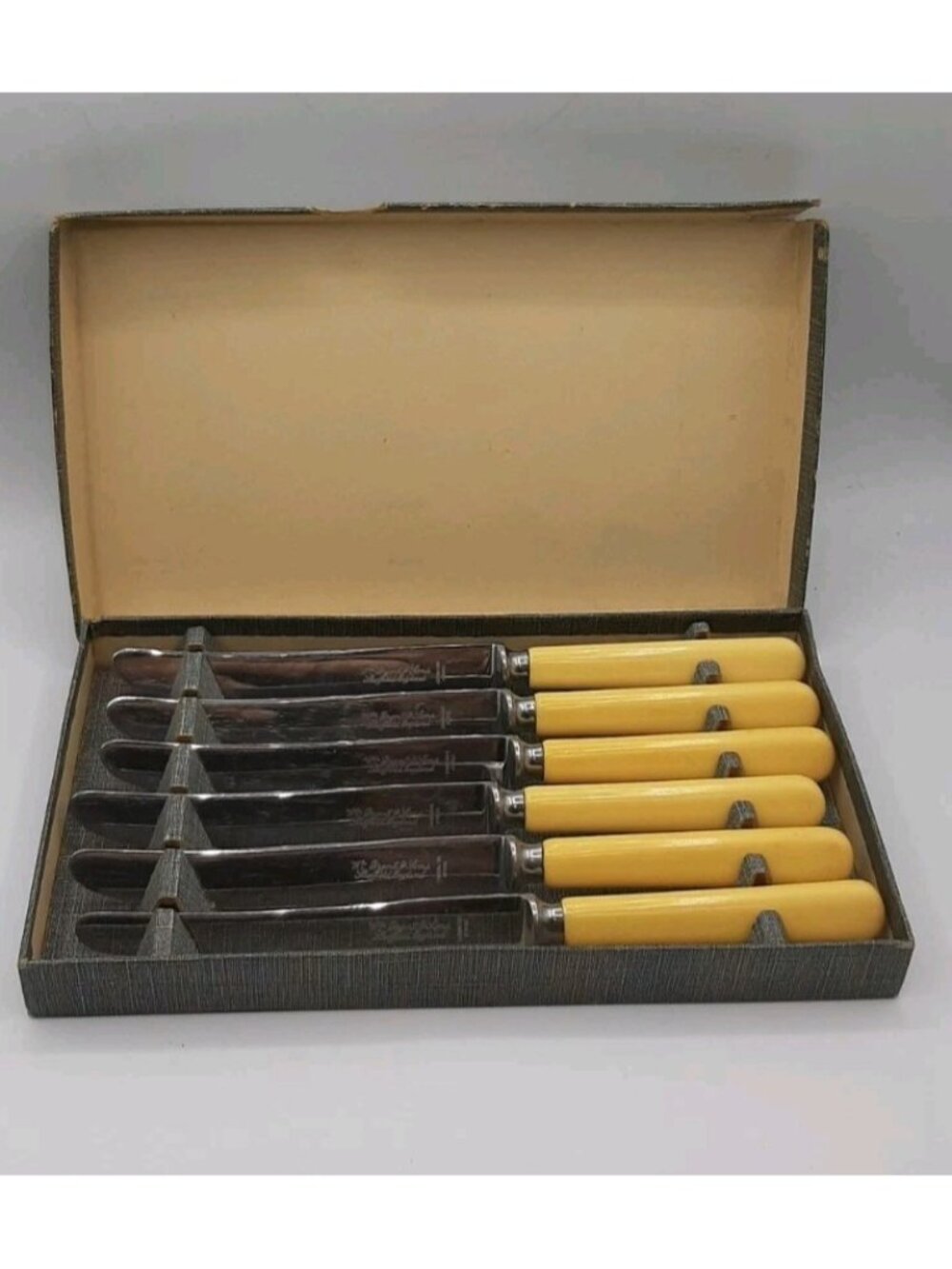 Vtg Wm Grant & Sons Dessert Knife Set Stainless Sheffield England Original Box
